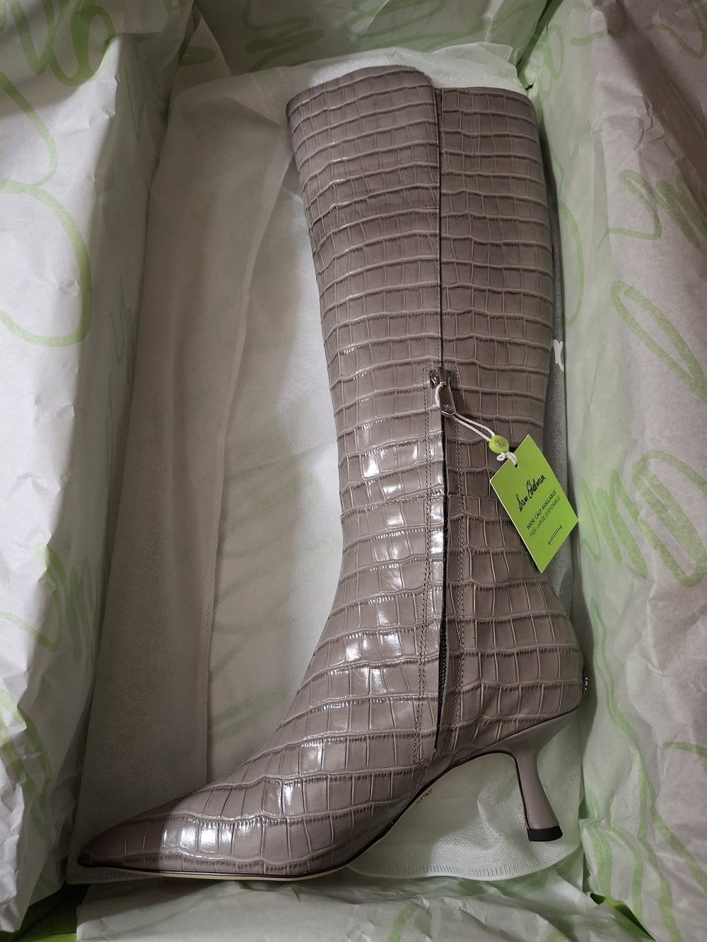 Sam Edelman Grey Croc-Embossed Pointed-Toe Boot - Picture 3 of 8